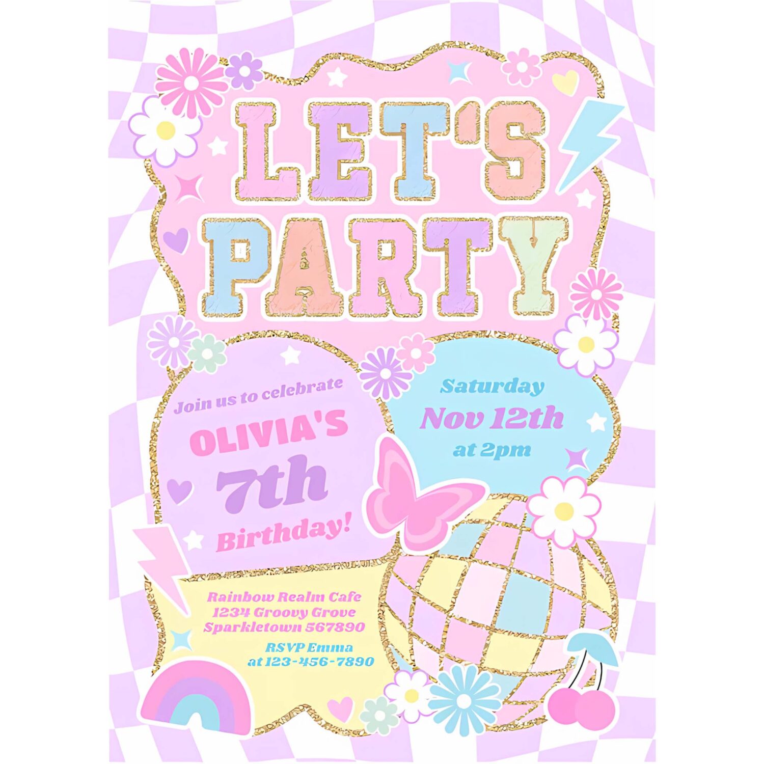 Lets party preppy varsity fashion groovy birthday invitation q96j 4