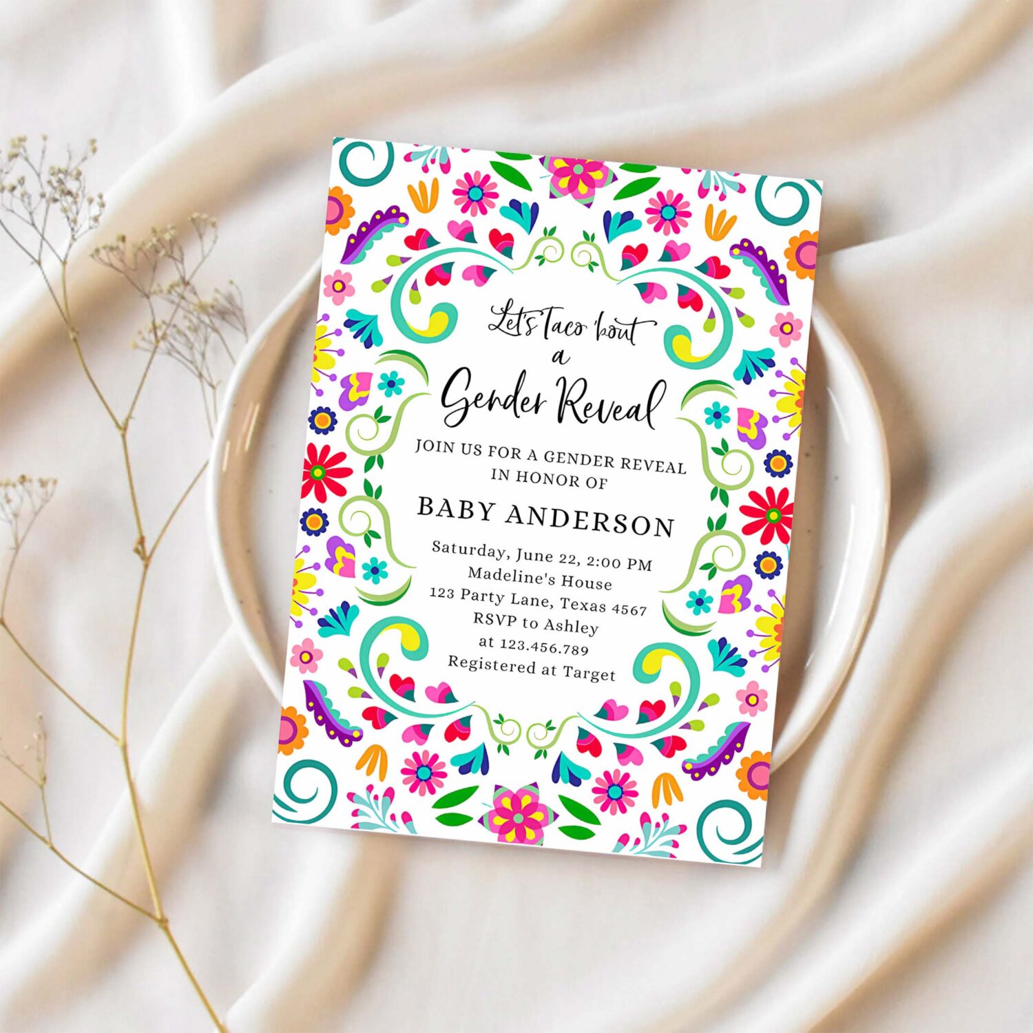 Lets taco bout a gender reveal party invitation cactus mexican fiesta he or she boy girl 1