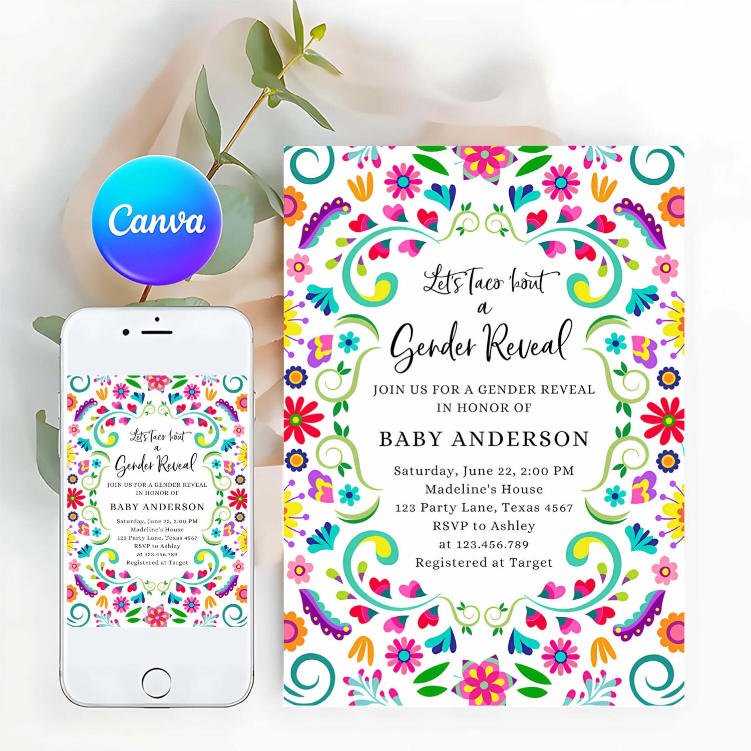 Lets taco bout a gender reveal party invitation cactus mexican fiesta he or she boy girl