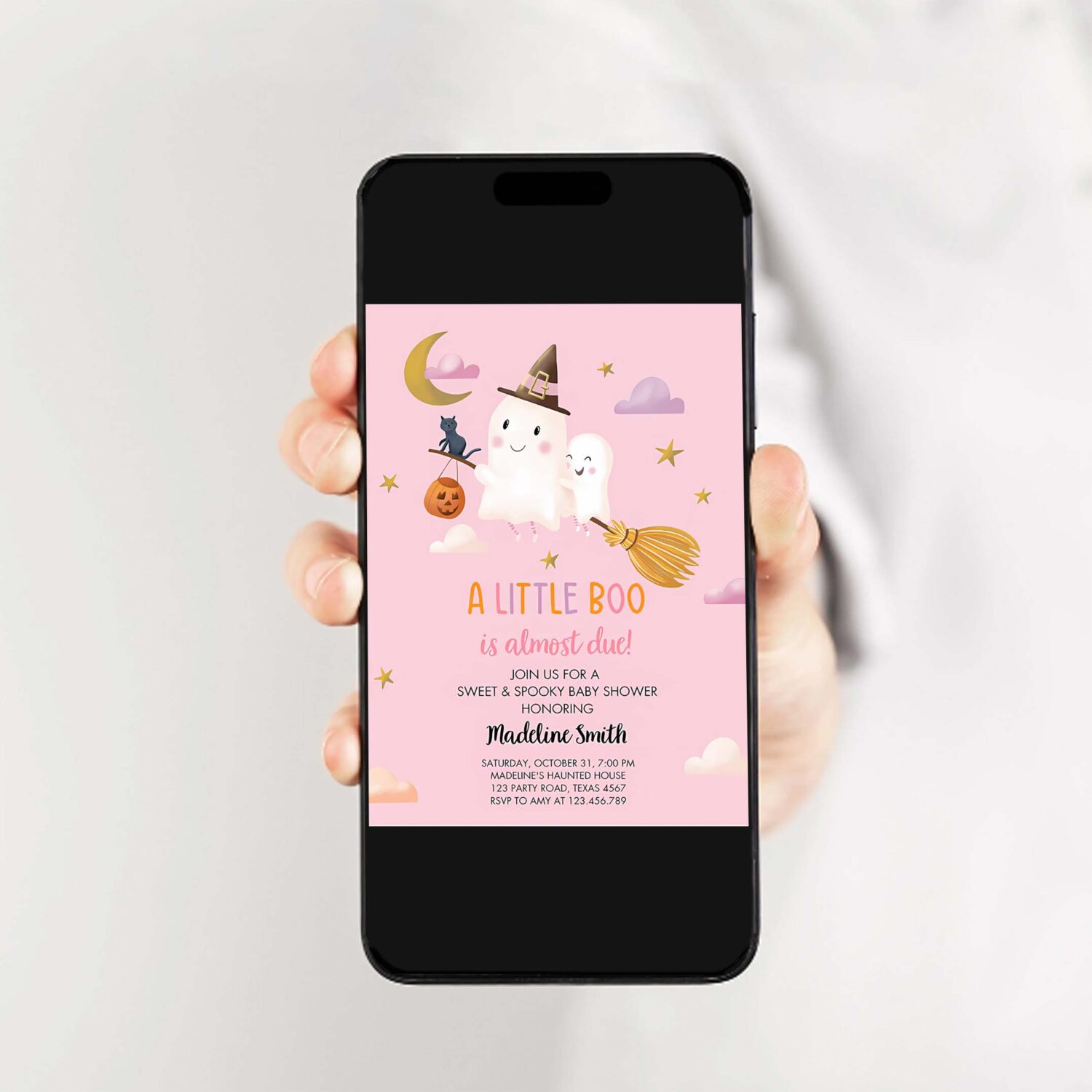 Little boo baby shower invitation cute halloween baby boo almost due couples shower pink ghost girl 2