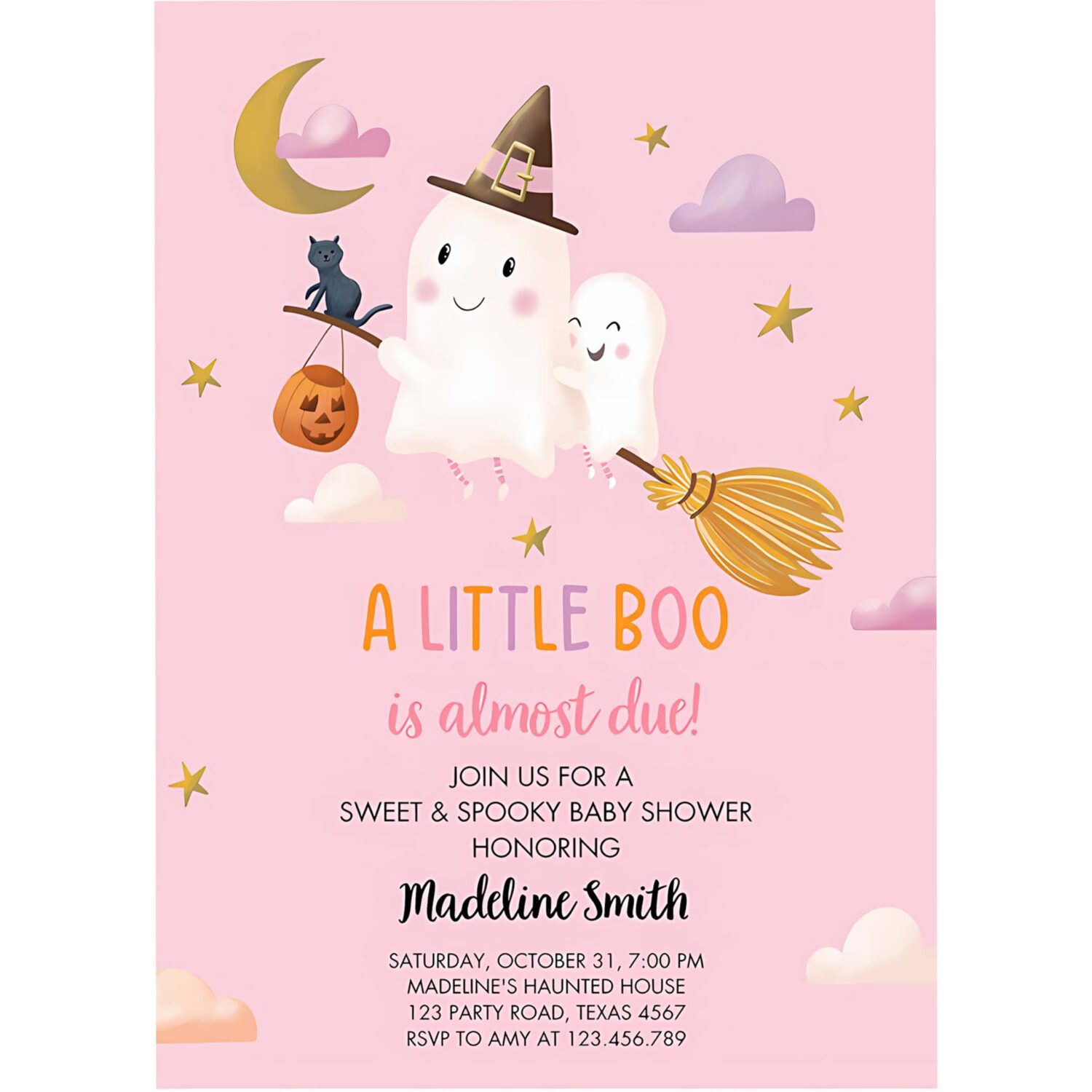 Little boo baby shower invitation cute halloween baby boo almost due couples shower pink ghost girl 4