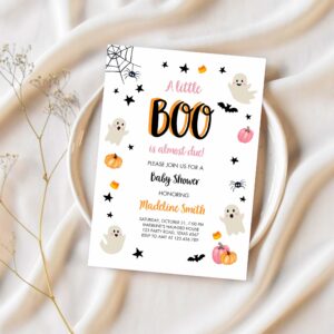 Little boo baby shower invitation cute halloween baby shower couples shower pink ghost girl 1