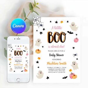 Little Boo Invitation, Little Boo Baby Shower Invitation, Cute Halloween Baby Shower Couples Shower Pink Ghost Girl