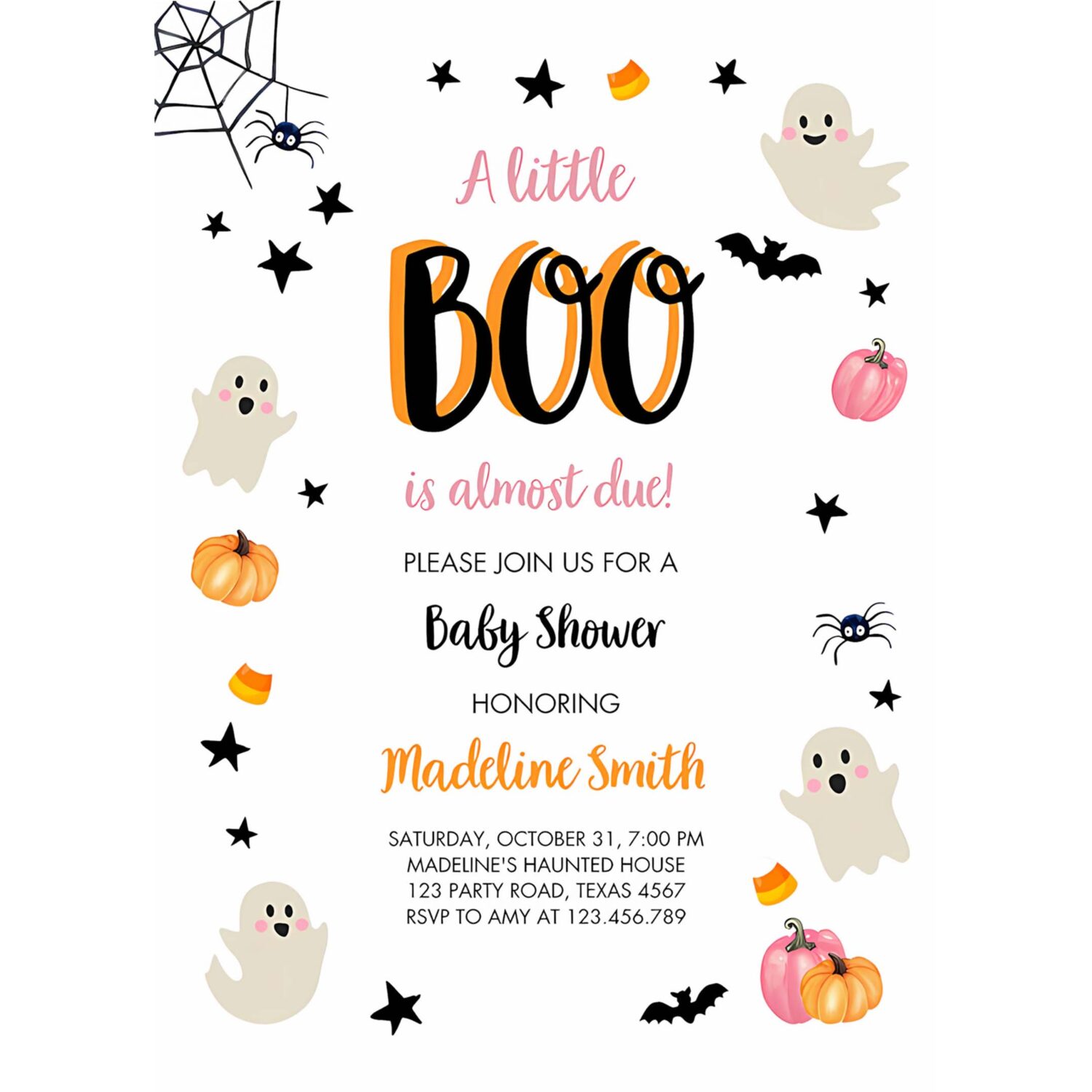 Little boo baby shower invitation cute halloween baby shower couples shower pink ghost girl 4