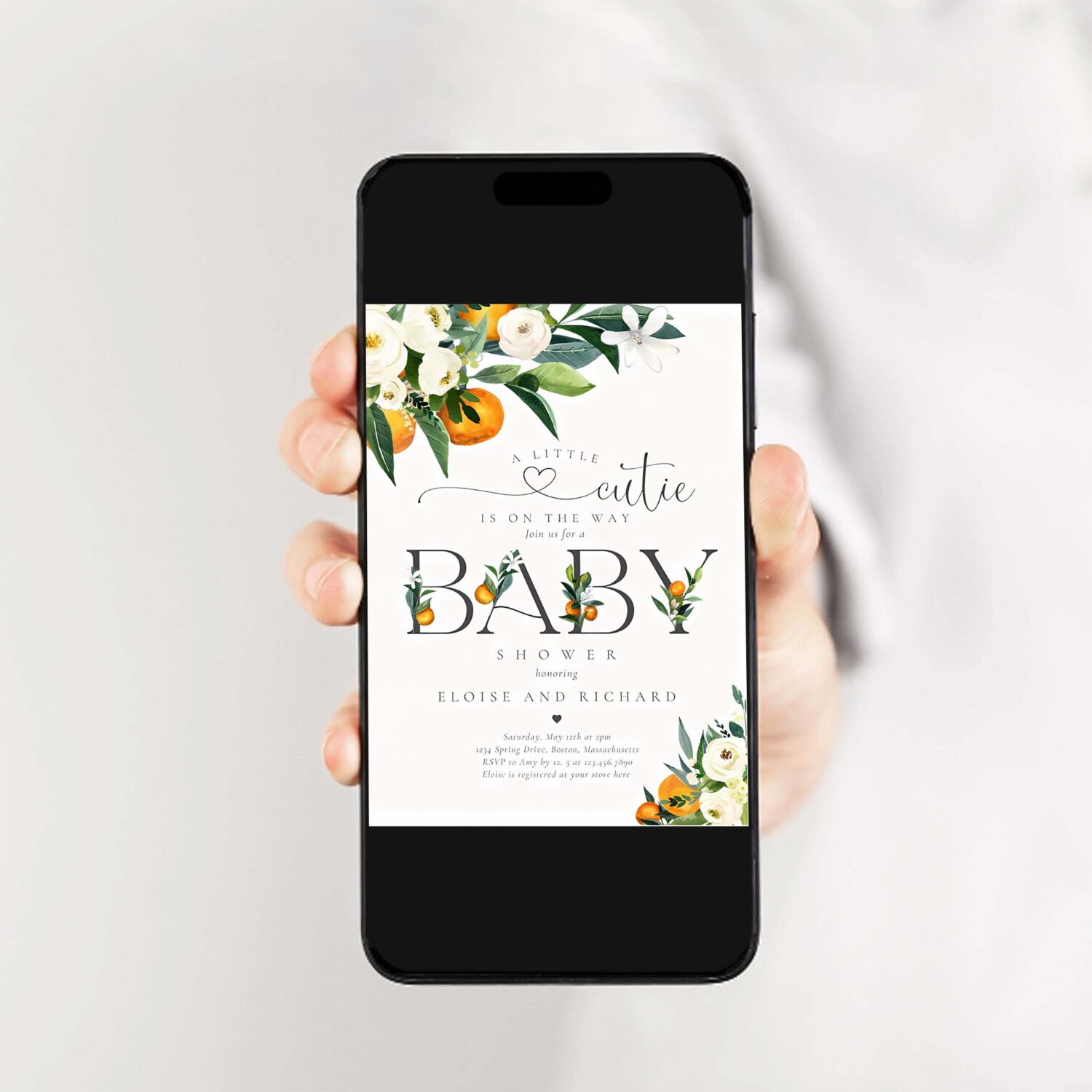 Little cutie citrus botanical orange baby shower invitation j15y 2