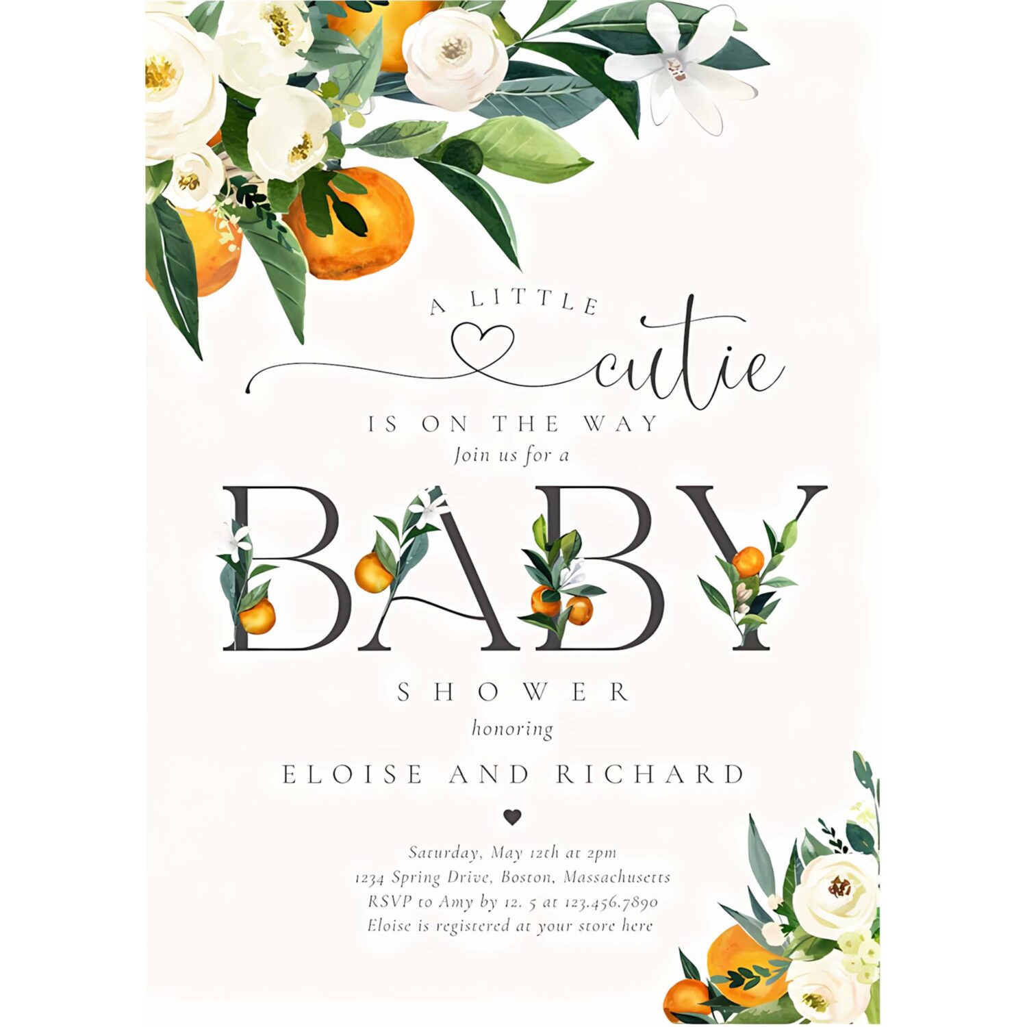 Little cutie citrus botanical orange baby shower invitation j15y 4