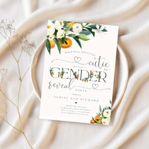Little cutie citrus orange gender reveal party invitation t68a 1