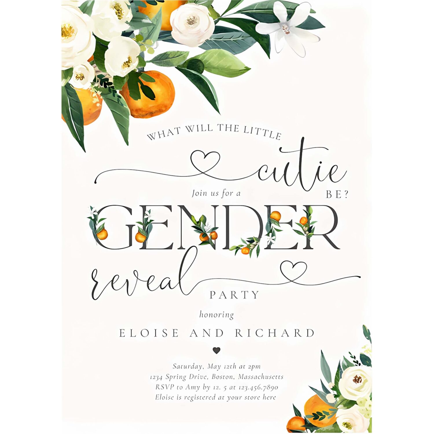 Little cutie citrus orange gender reveal party invitation t68a 4