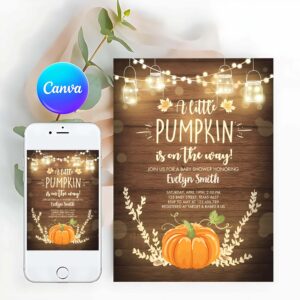 Pumpkin Invitation, Little Pumpkin Baby Shower Invitation, Orange Pumpkin Patch Autumn Fall Rustic Boy Girl Sprinkle
