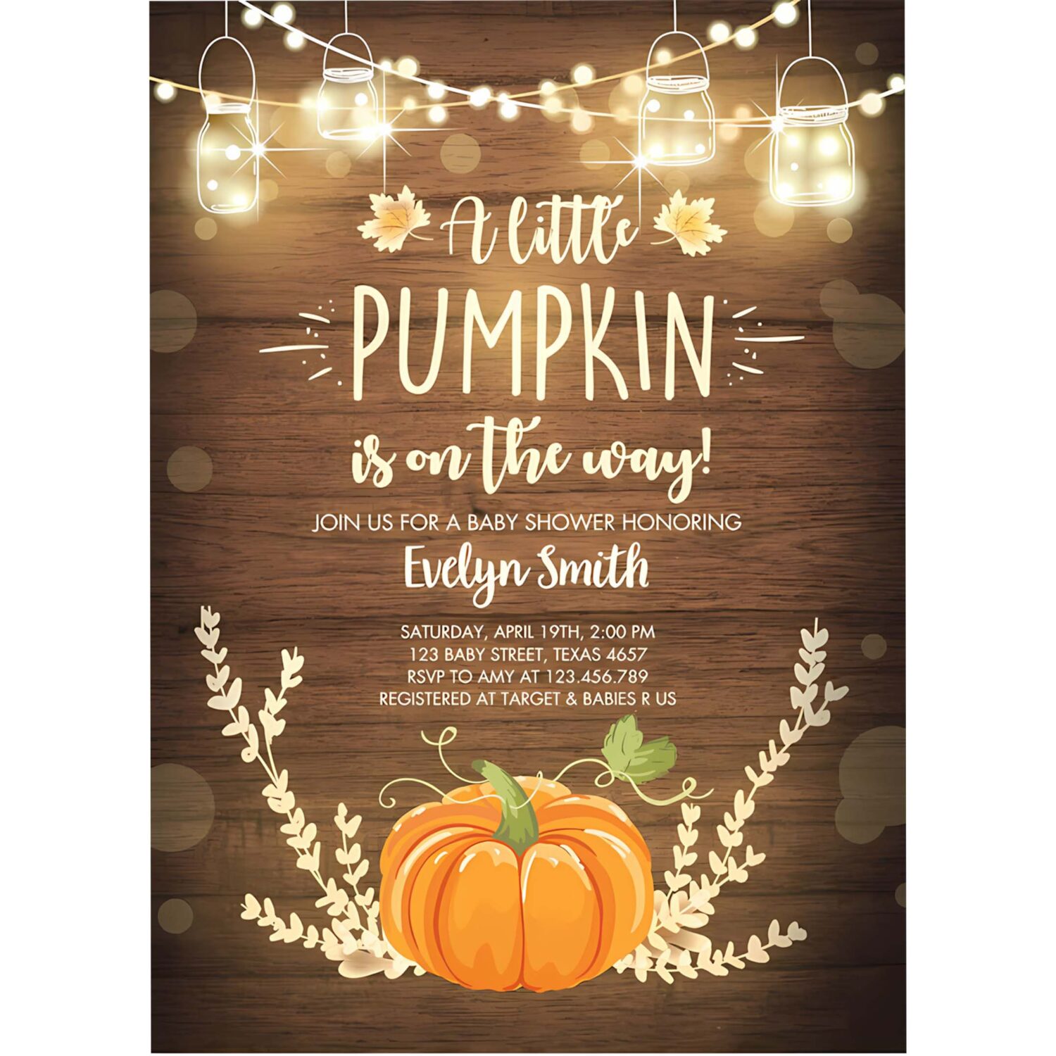 Little pumpkin baby shower invitation orange pumpkin patch autumn fall rustic boy girl sprinkle 4