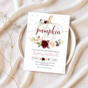 Little pumpkin baby shower invitation girl fall baby shower invites burgundy fall autumn 1