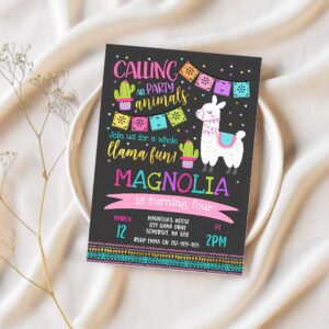 Llama invitation llama birthday invitation dark whole llama fun invitation llama party alpaca party cactus party 1