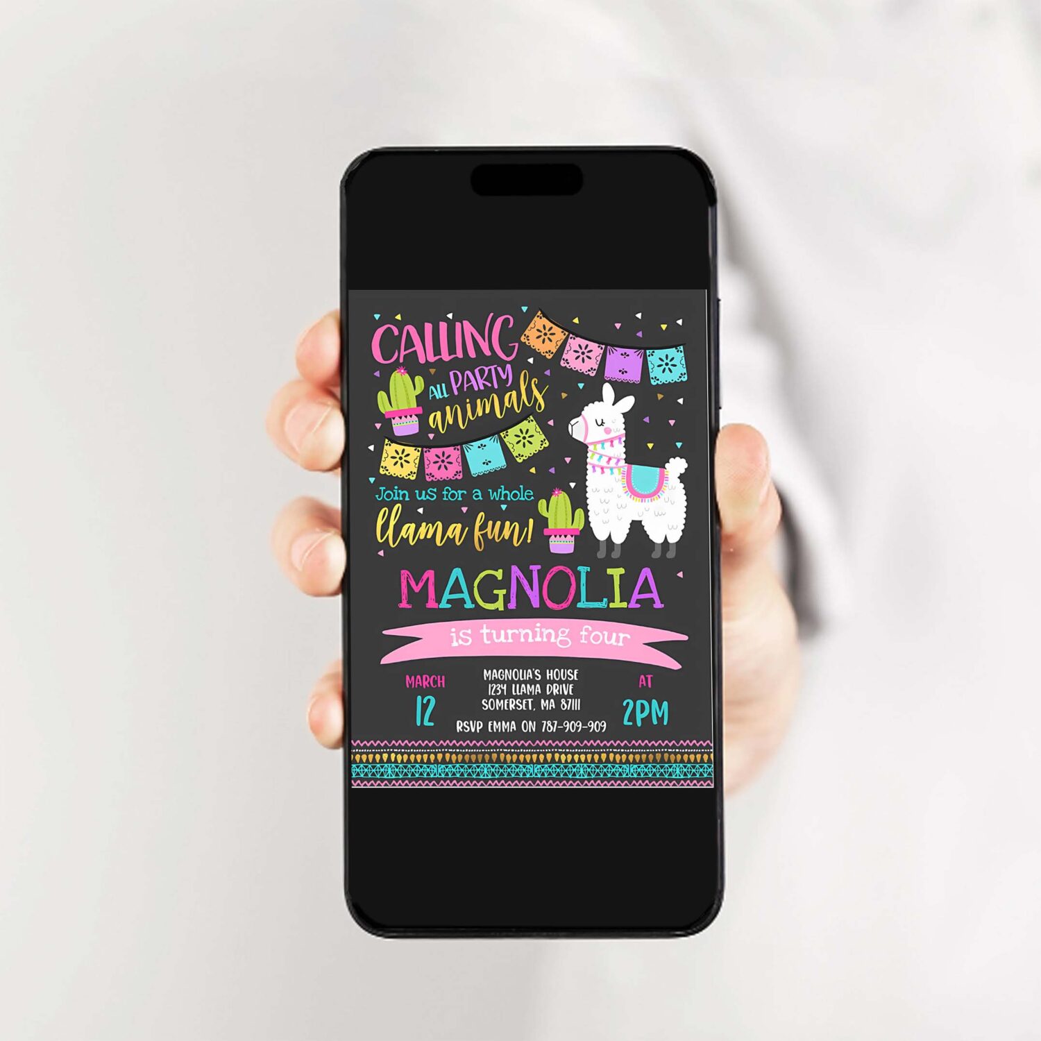 Llama invitation llama birthday invitation dark whole llama fun invitation llama party alpaca party cactus party 2