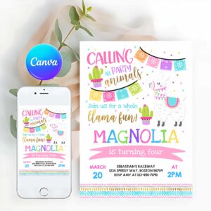 Llama Invitation, Llama Birthday Invitation, Whole Llama Fun Invitation, Llama Party, Alpaca Party, Cactus Party Invitation