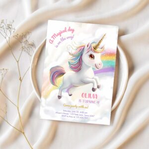 Magical unicorn party rainbow girl pastel birthday invitation l31k 1