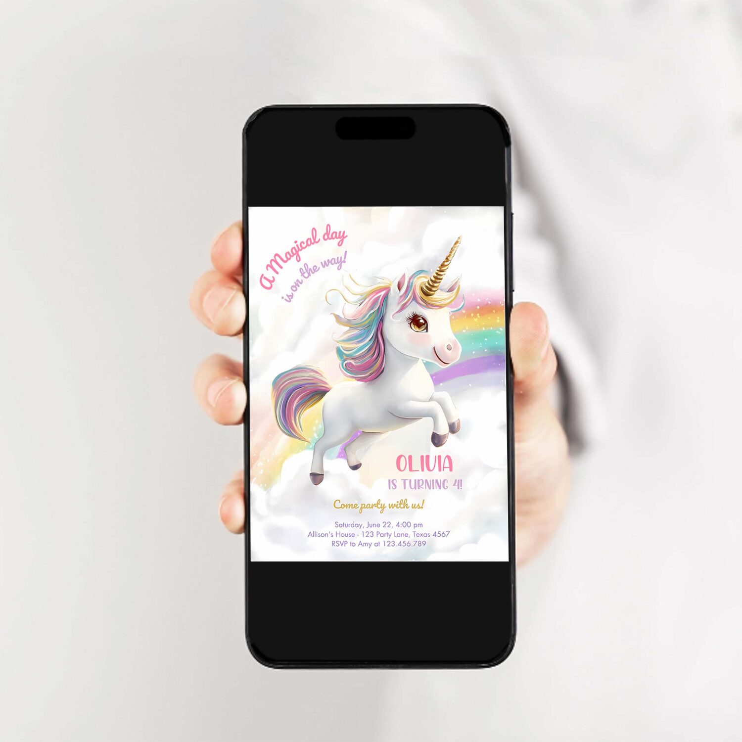 Magical unicorn party rainbow girl pastel birthday invitation l31k 2