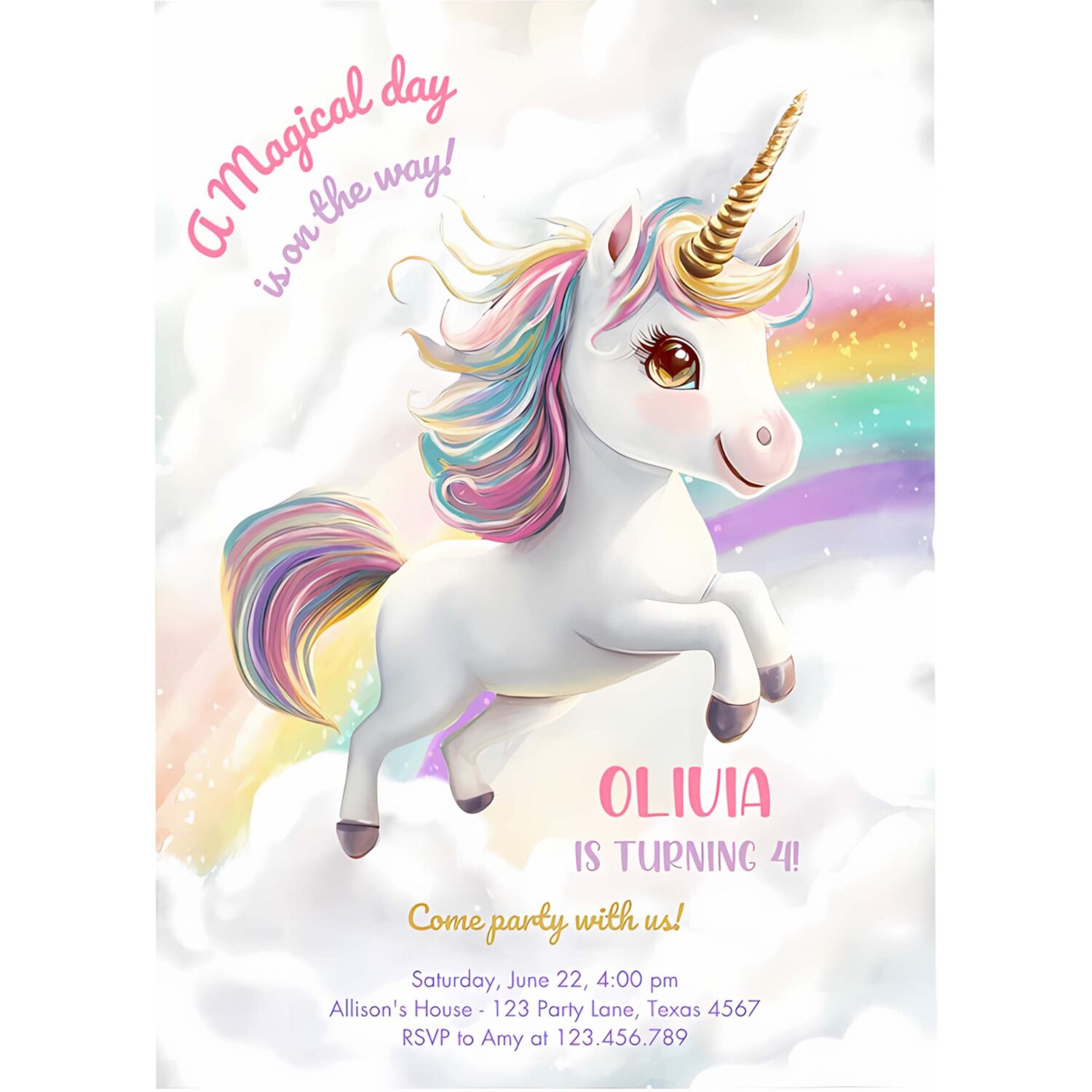 Magical unicorn party rainbow girl pastel birthday invitation l31k 4