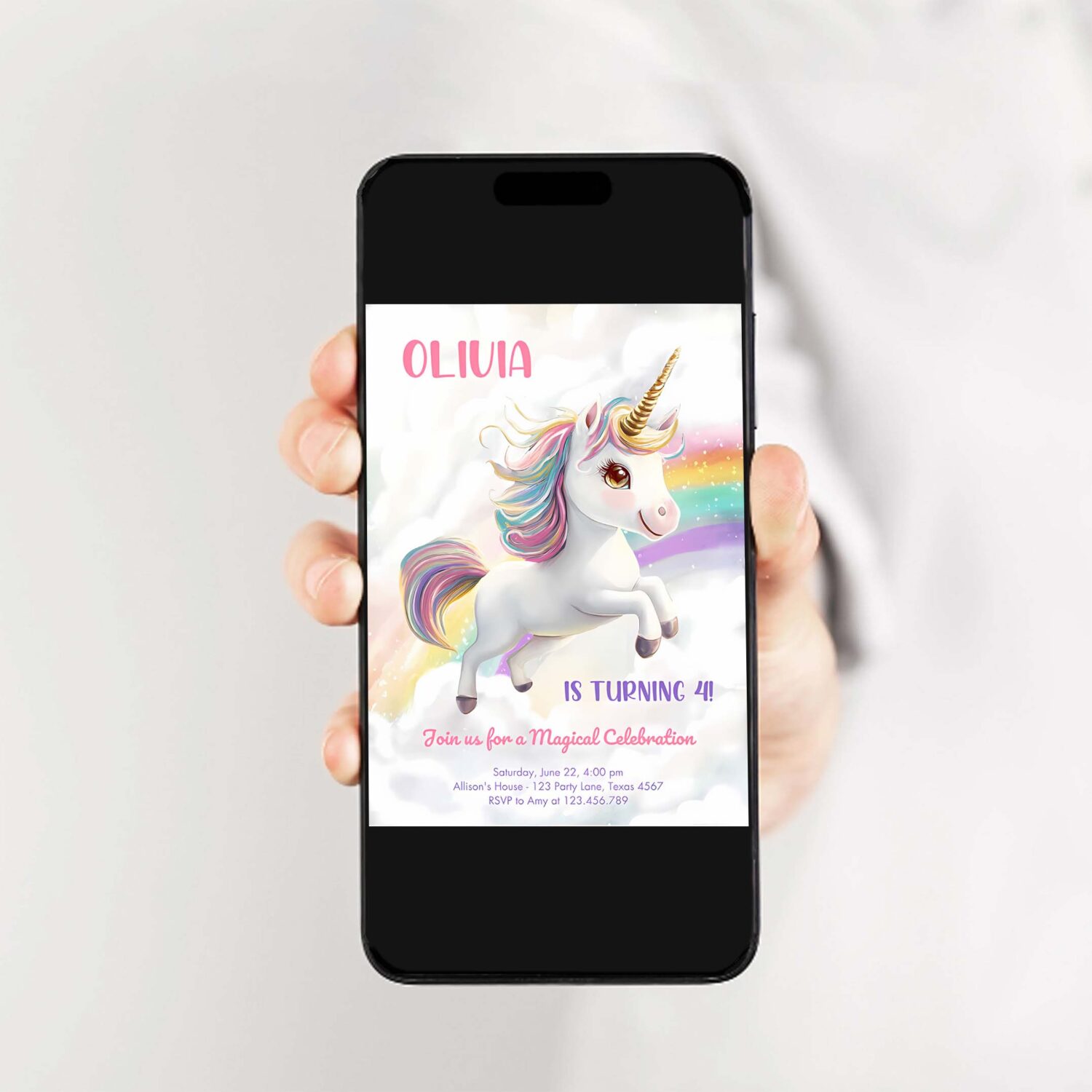 Magical unicorn party rainbow girl pastel birthday invitation m20s 2