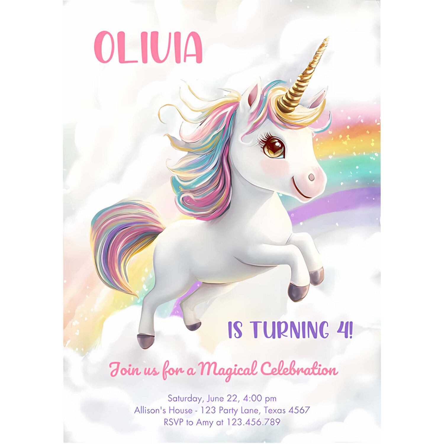 Magical unicorn party rainbow girl pastel birthday invitation m20s 4