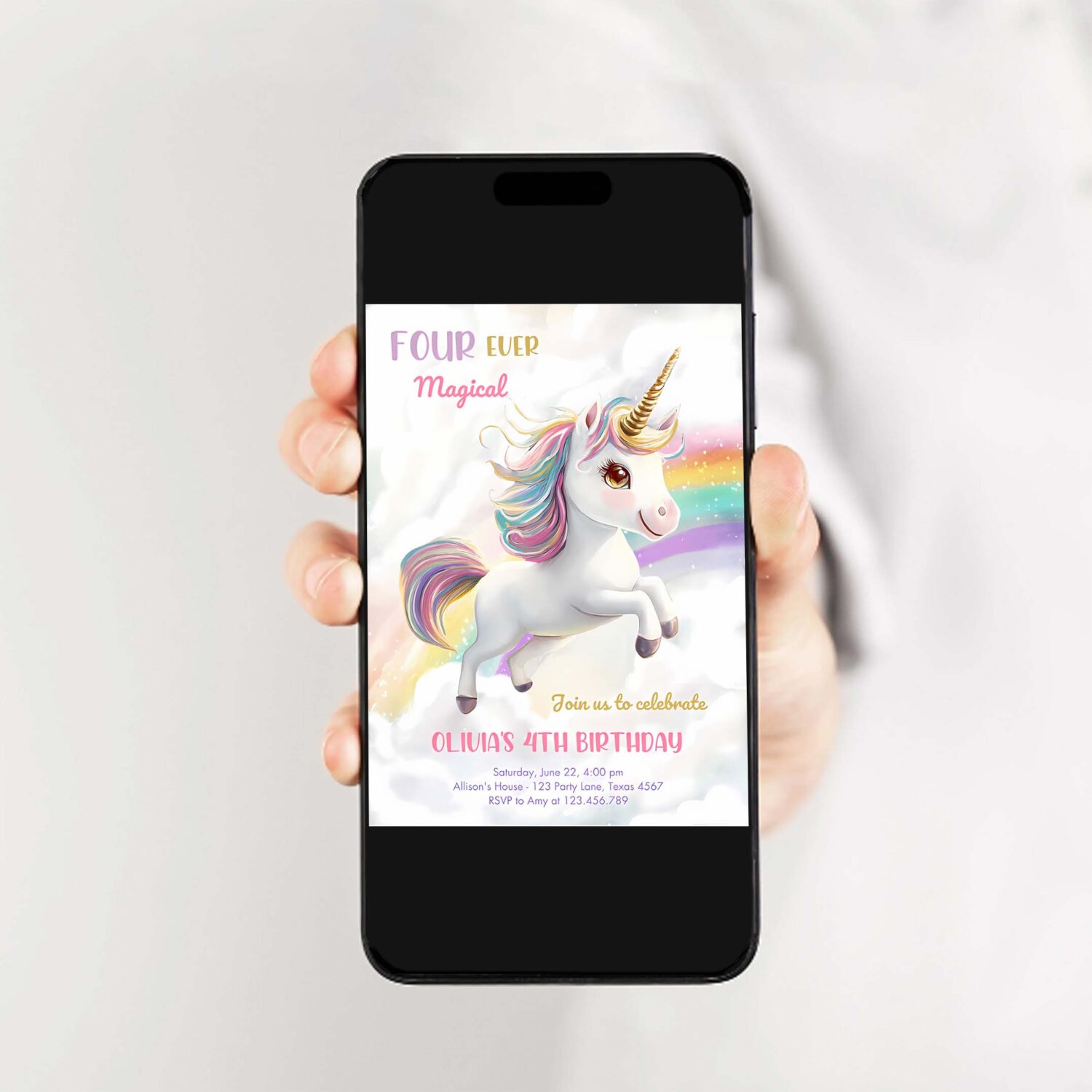 Magical unicorn party rainbow girl pastel birthday invitation o64o 2