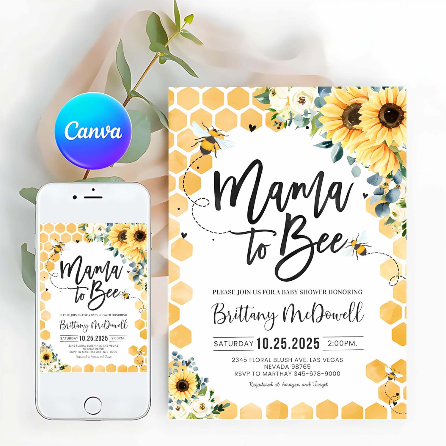 Mama to bee baby shower invitation set sunflower gender neutral bundle invite