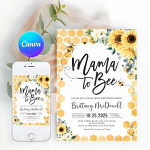 Fun In The Sun Invitation, Mama to Bee Baby Shower Invitation Set Sunflower Gender Neutral Bundle Invite