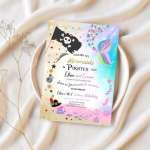 Mermaid and pirate birthday invitation sibling mermaid pirate invite sibling mermaid pirate party 1