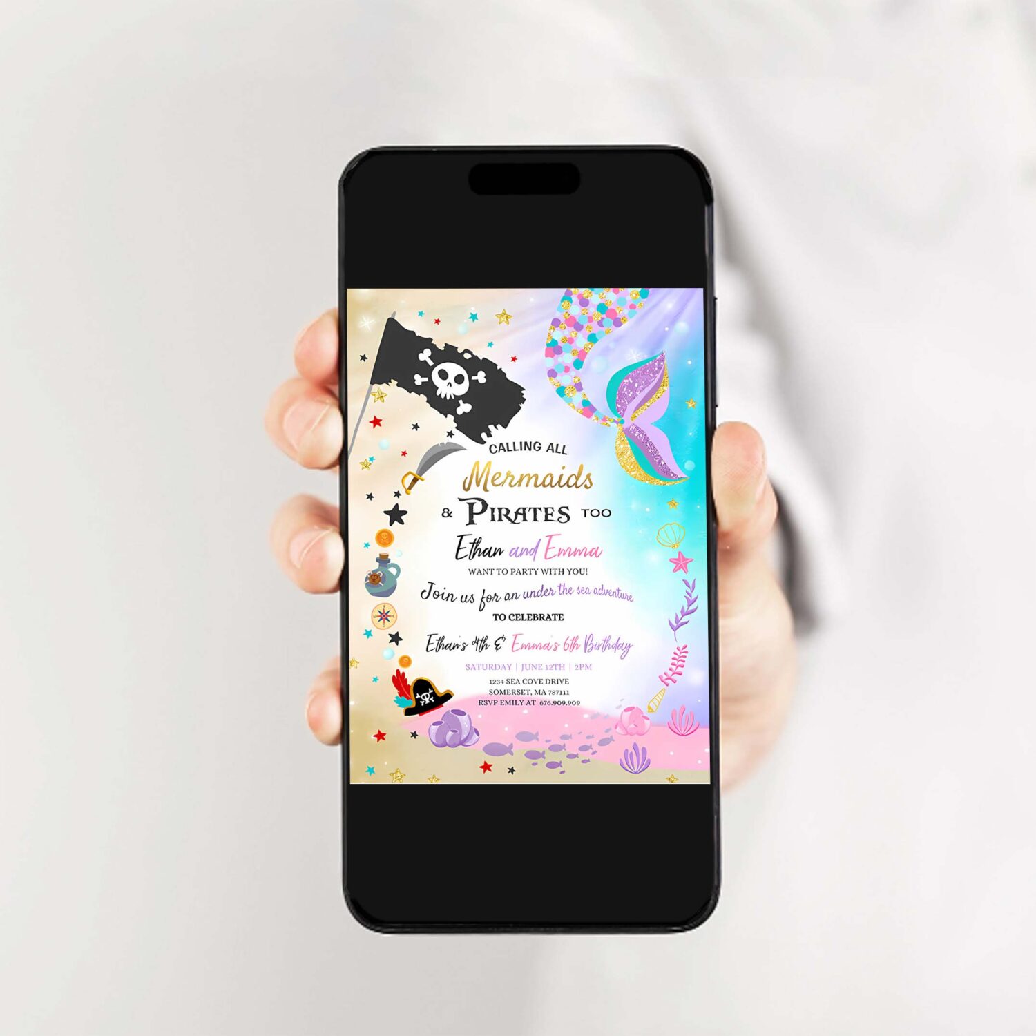 Mermaid and pirate birthday invitation sibling mermaid pirate invite sibling mermaid pirate party 2