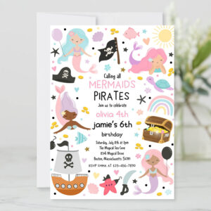 Pirate Invitation, Mermaid And Pirate Birthday Party Invitation, Sibling Mermaid & Pirate Party Sibling Joint Mermaid Pirate Party