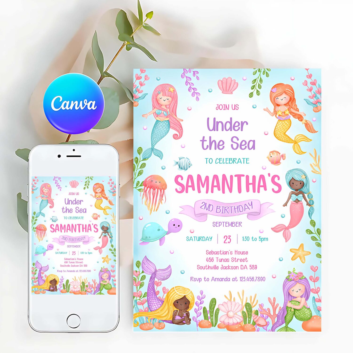Mermaid birthday invitation under the sea birthday invitation mermaid party invitation