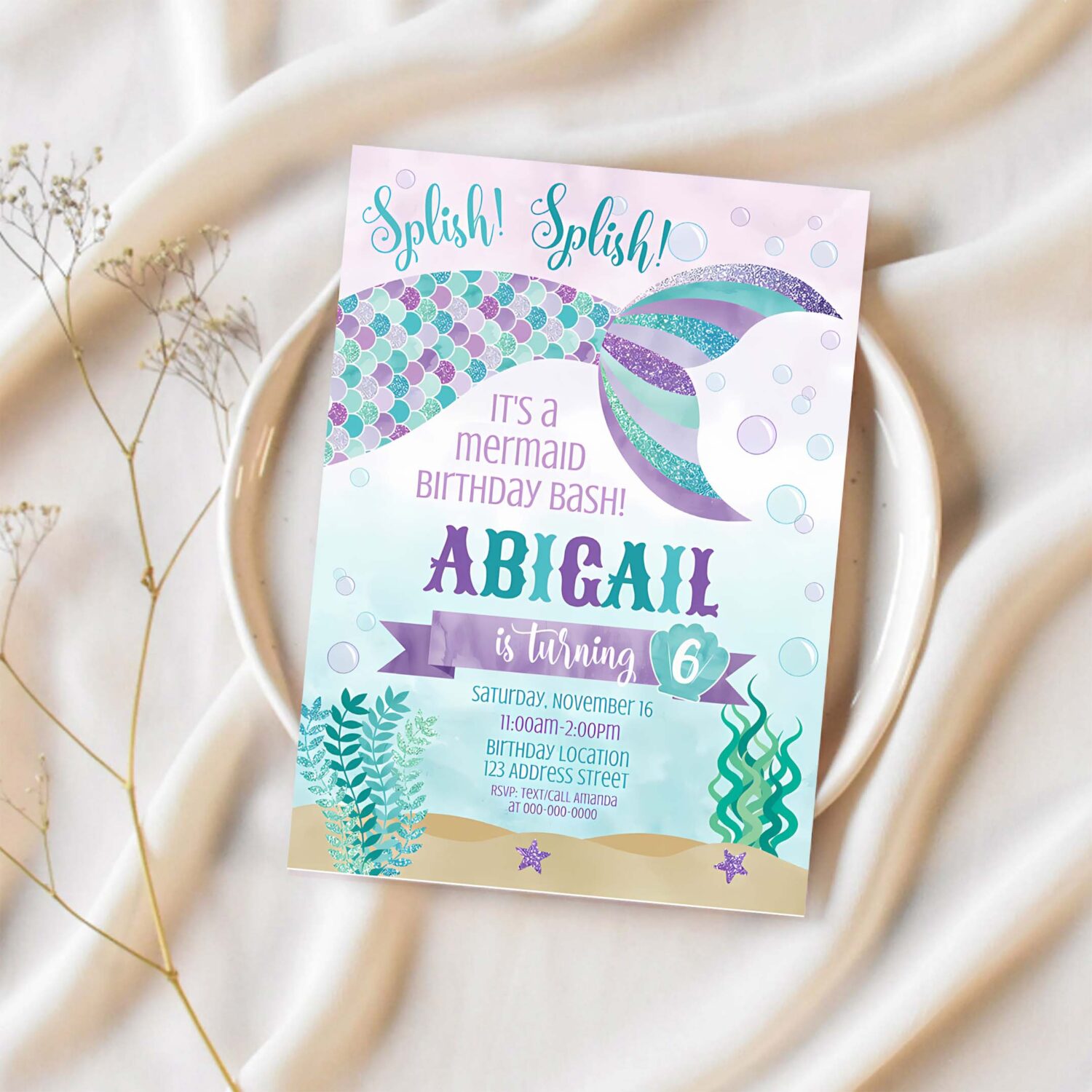 Mermaid printable birthday invitation mermaid editable invitation mermaid party invite mermaid party 1