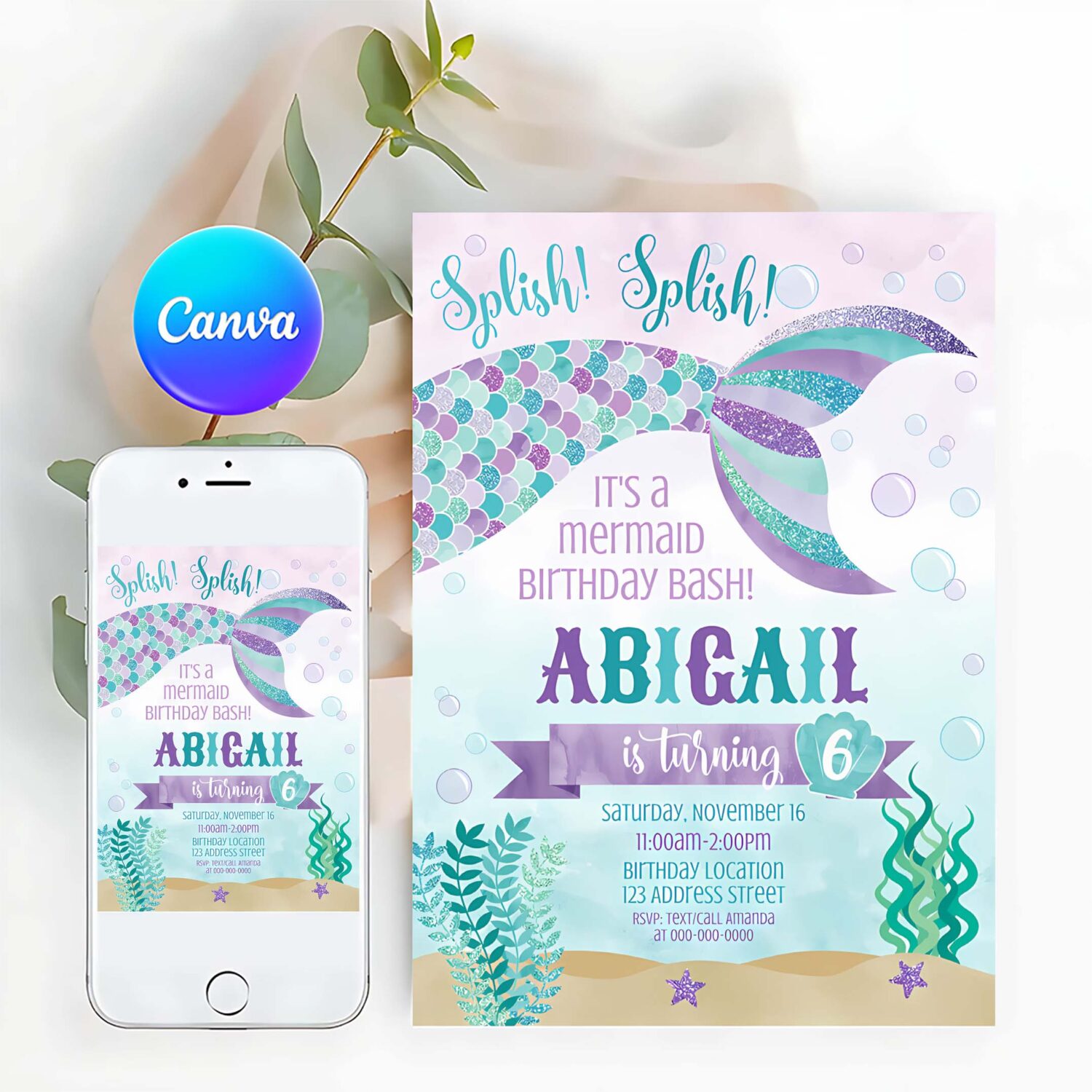Mermaid printable birthday invitation mermaid editable invitation mermaid party invite mermaid party