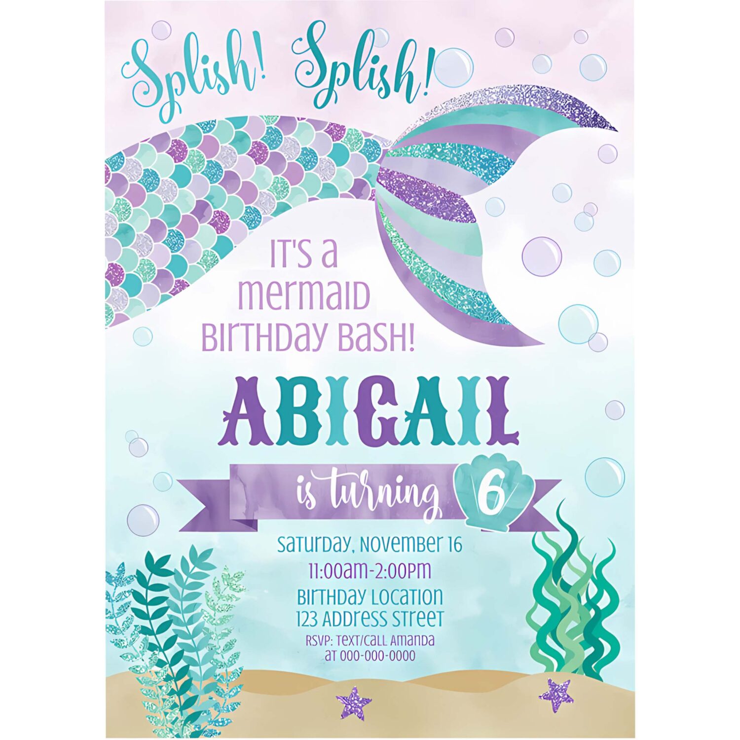 Mermaid printable birthday invitation mermaid editable invitation mermaid party invite mermaid party 4