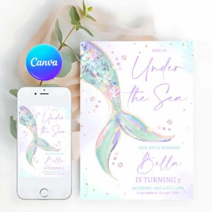Under The Sea Invitation, Mermaid Tail Birthday Invitation, Under the Sea Birthday Girl Invitation
