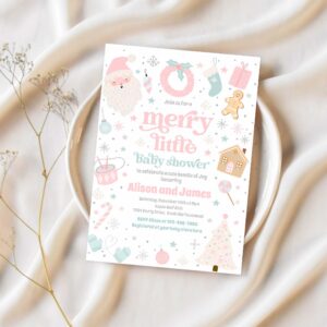Merry little christmas baby shower pink and silver invitation v82k 1