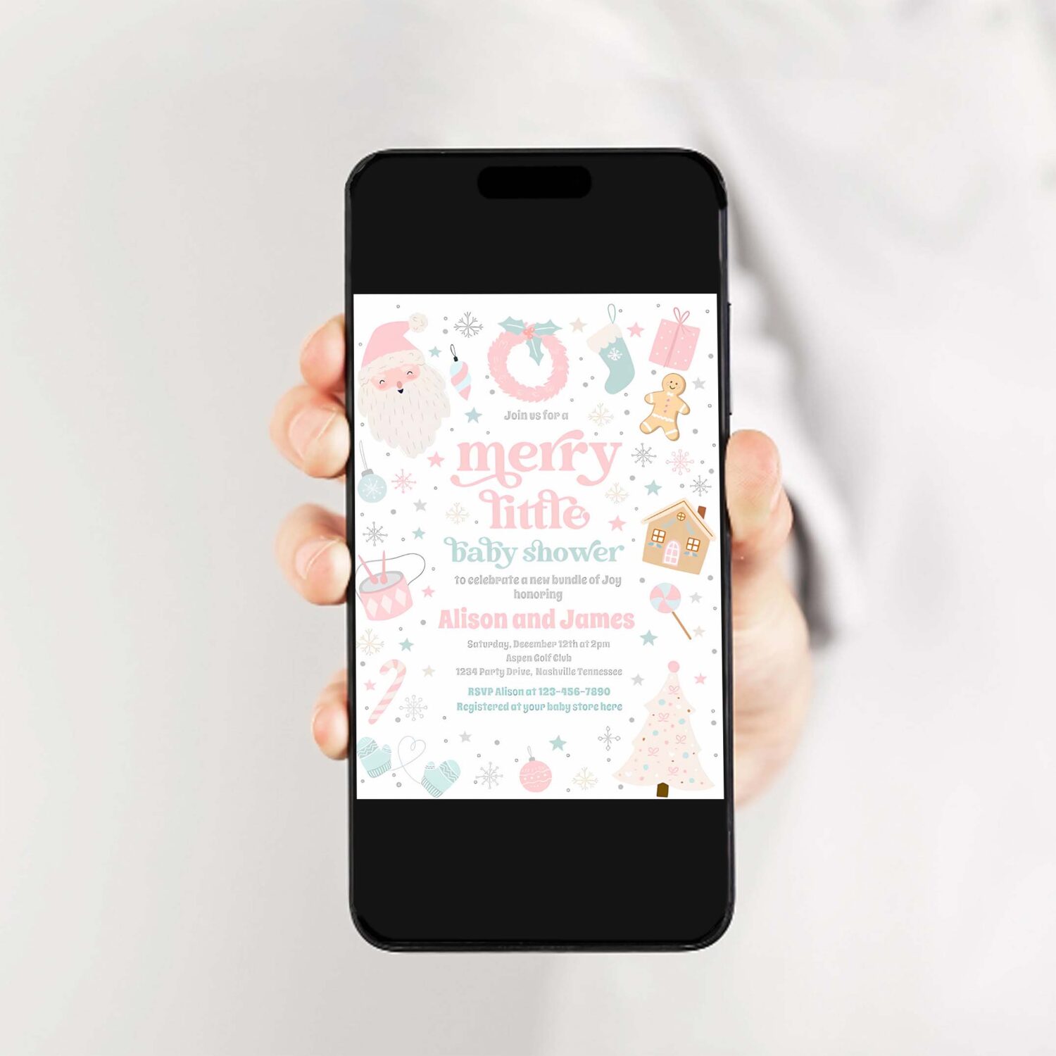 Merry little christmas baby shower pink and silver invitation v82k 2