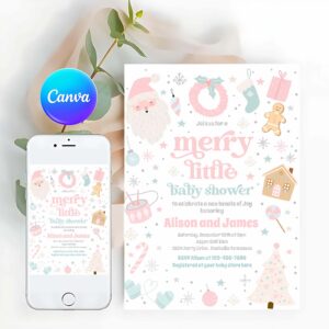 Merry Little Christmas Invitation, Merry Little Christmas Baby Shower Pink And Silver Invitation