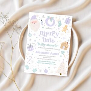 Merry little christmas baby shower purple silver invitation d48f 1