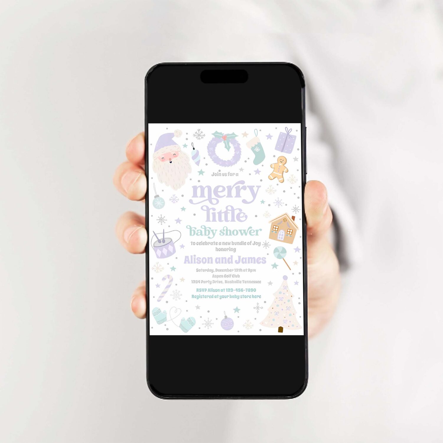 Merry little christmas baby shower purple silver invitation d48f 2