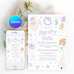 Merry Little Christmas Invitation, Merry Little Christmas Baby Shower Purple & Silver Invitation