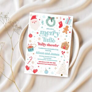 Merry little christmas baby shower red and blue invitation h13o 1