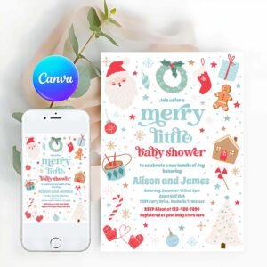 Merry Little Christmas Invitation, Merry Little Christmas Baby Shower Red And Blue Invitation