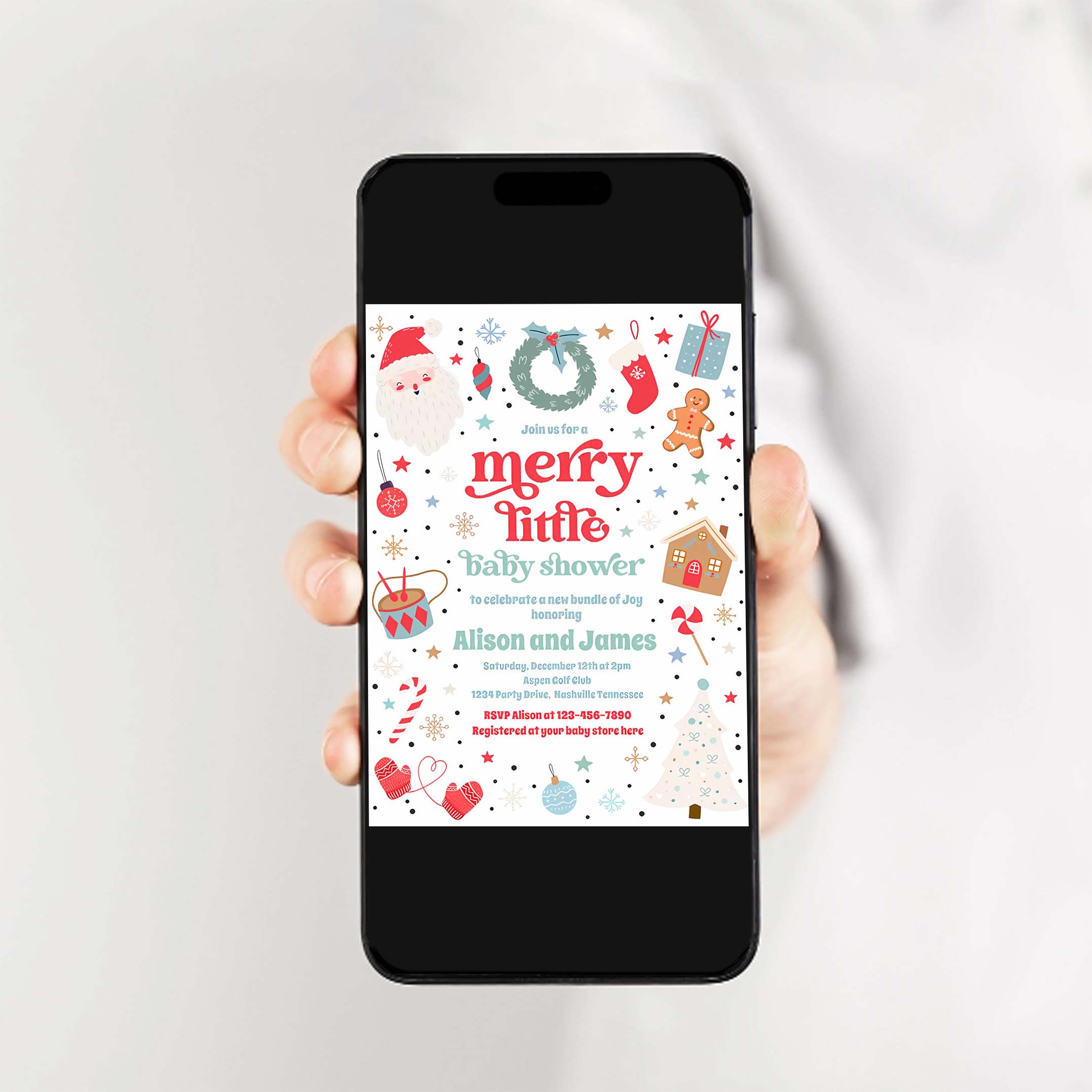 Merry Little Christmas Baby Shower Red And Blue Invitation L20L