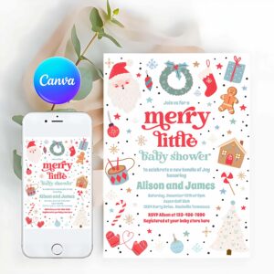 Merry Little Christmas Invitation, Merry Little Christmas Baby Shower Red And Blue Invitation