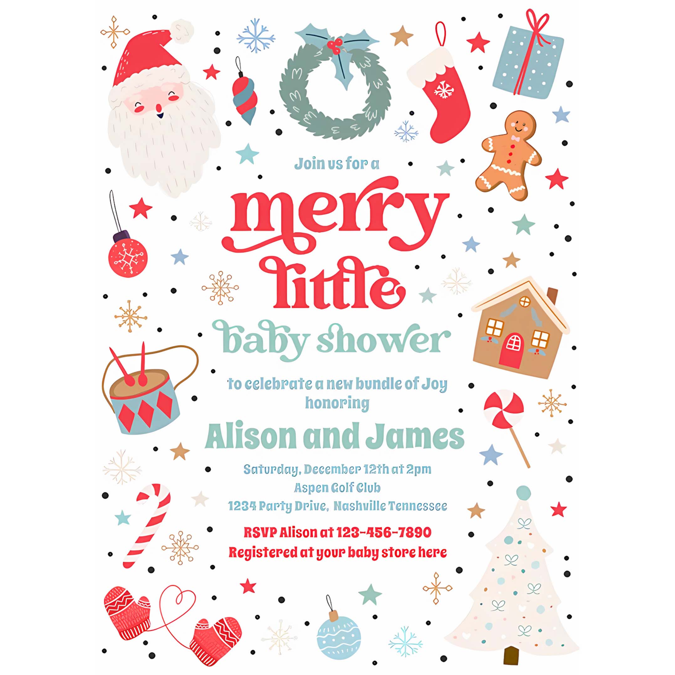 Merry Little Christmas Baby Shower Red And Blue Invitation L20L