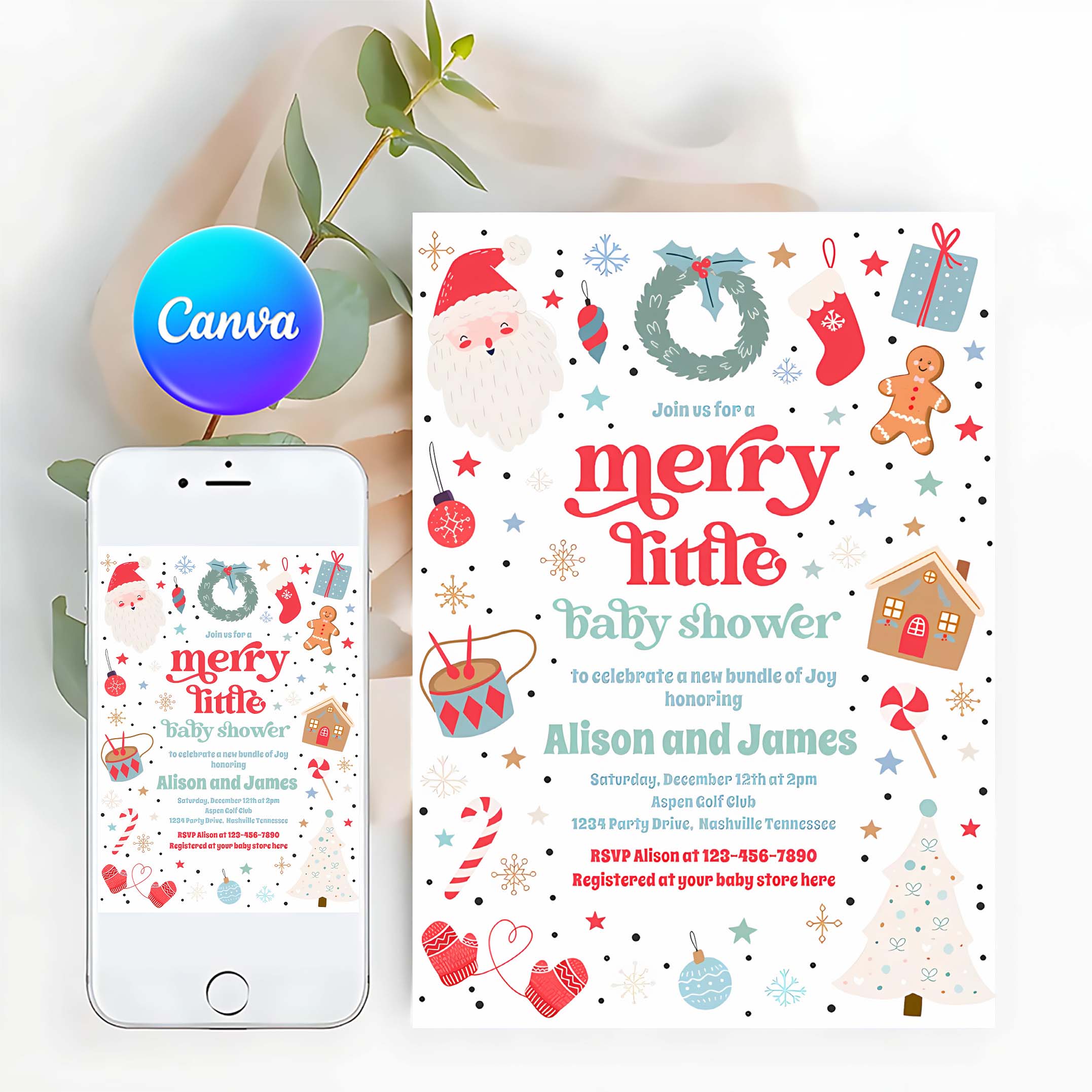 Merry Little Christmas Baby Shower Red And Blue Invitation L20L