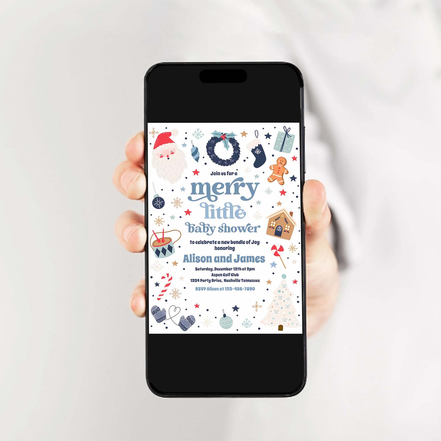 Merry little christmas baby shower red and blue invitation t64m 2