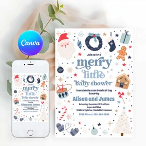 Merry Little Christmas Invitation, Merry Little Christmas Baby Shower Red And Blue Invitation