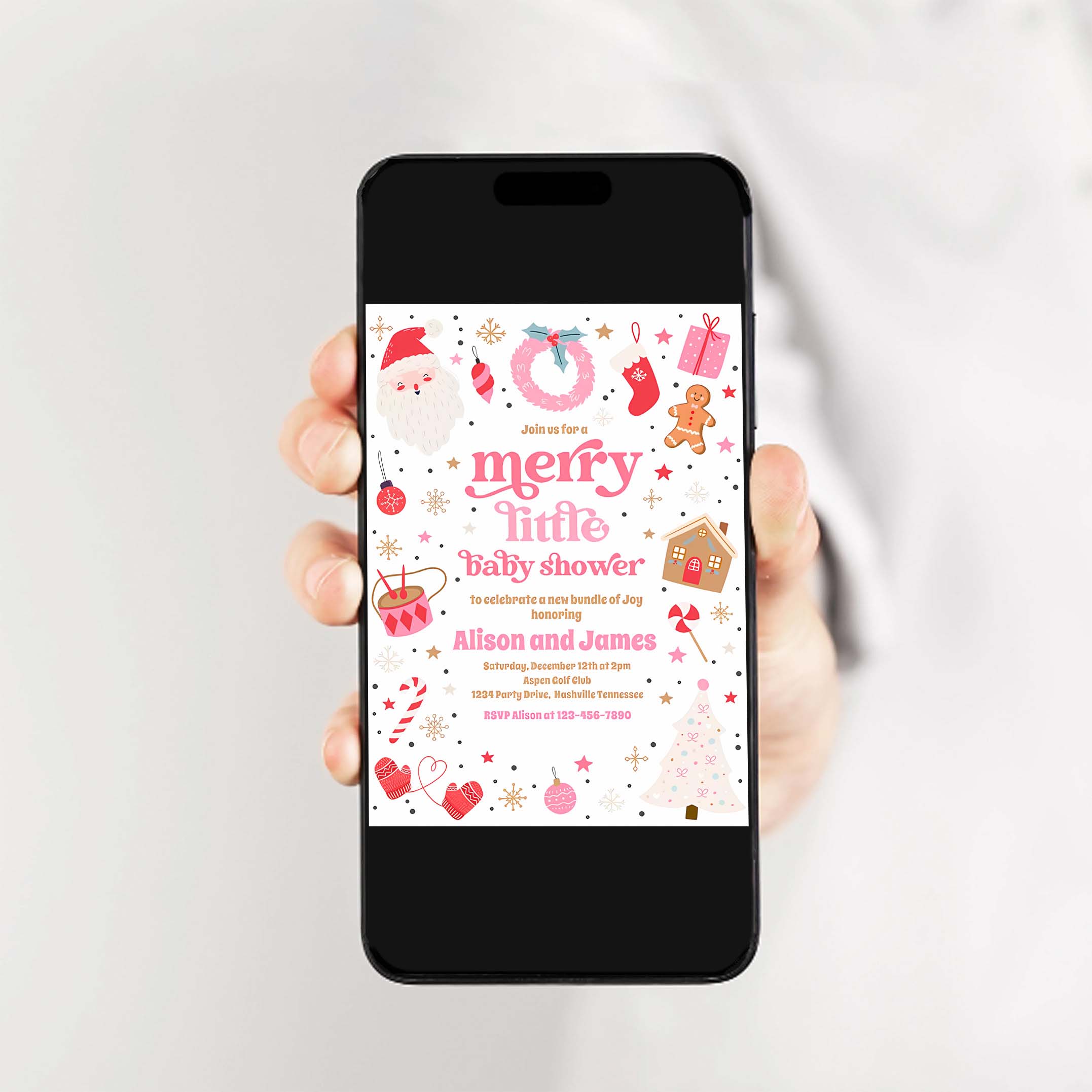 Merry Little Christmas Baby Shower Red And Pink Invitation L99I