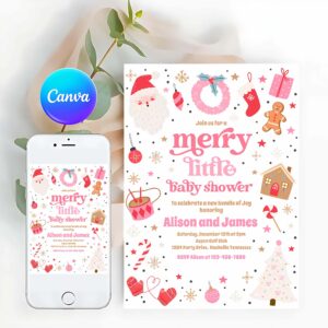Merry Little Christmas Invitation, Merry Little Christmas Baby Shower Red And Pink Invitation